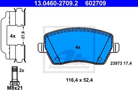 Колодки тормозные дисковые передние ВАЗ Vesta, NISSAN Note, RENAULT Captur Ate 13.0460-2709.2