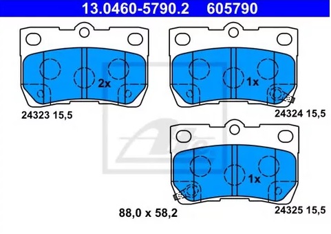 Колодки тормозные дисковые задние TOYOTA Mark, LEXUS GS Ate 13.0460-5790.2