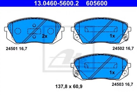 Колодки тормозные дисковые HYUNDAI ix35, KIA Cadenza Ate 13.0460-5600.2