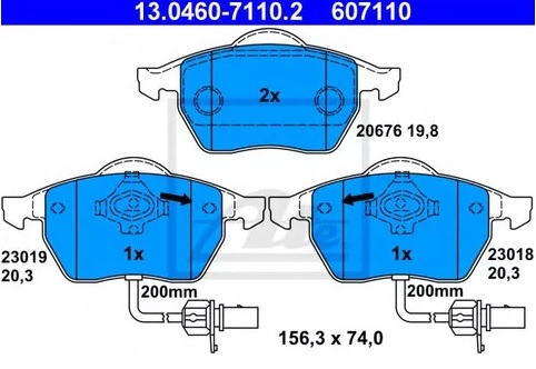 Колодки тормозные дисковые передние AUDI A4, SEAT Exeo, SKODA Superb, VOLKSWAGEN Passat Ate 13.0460-7110.2