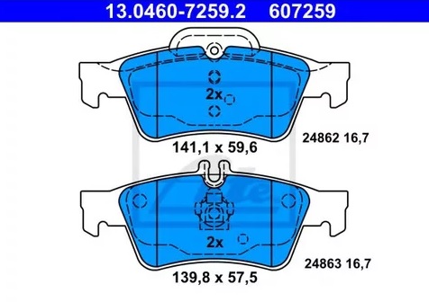 Колодки тормозные дисковые задние MERCEDES CL, CLS Ate 13.0460-7259.2 