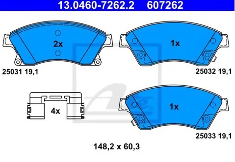 Колодки тормозные дисковые передние OPEL Astra, CHEVROLET Aveo, Cruze Ate 13.0460-7262.2 