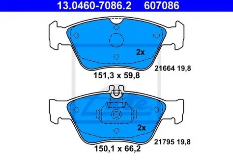 Колодки тормозные дисковые передние MERCEDES CLK Ate 13.0460-7086.2