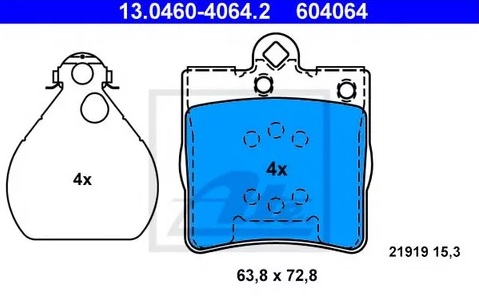 Колодки тормозные дисковые задние CHRYSLER Crossfire, MERCEDES SLK Ate 13.0460-4064.2 