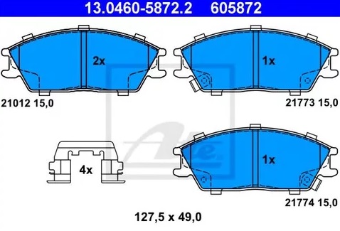 Колодки тормозные дисковые передние HYUNDAI Accent, Getz, Lantra Ate 13.0460-5872.2  