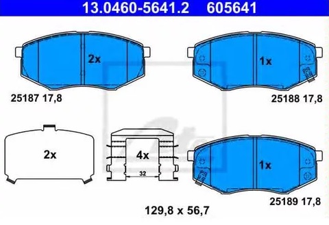 Колодки тормозные дисковые передние HYUNDAI ix20, KIA Soul Ate 13.0460-5641.2