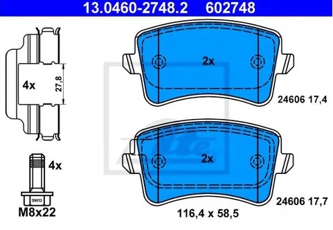 Колодки тормозные дисковые AUDI A4, VOLKSWAGEN Golf Ate 13.0460-2748.2