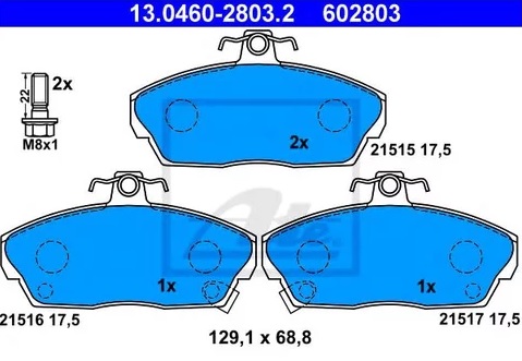 Колодки тормозные дисковые передние HONDA Civic, Concerto Ate 13.0460-2803.2