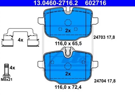 Колодки тормозные дисковые задние BMW 5, 6, 7 Ate 13.0460-2716.2