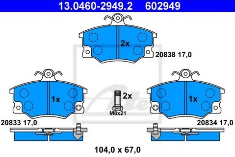 Колодки тормозные дисковые передние ALFA ROMEO 145, 146 Ate 13.0460-2949.2