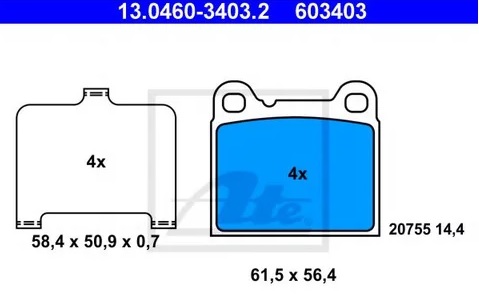 Колодки тормозные дисковые задние VOLVO 850 Ate 13.0460-3403.2