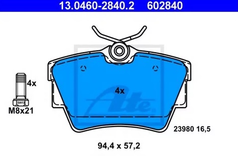 Колодки тормозные дисковые задние FIAT Talento, NISSAN NV300, OPEL Vivaro, RENAULT Trafic Ate 13.0460-2840.2