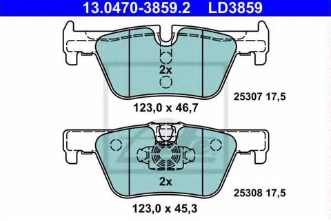 Колодки тормозные дисковые задние BMW 1, 2, 3, 4, TOYOTA Celica Ate 13.0470-3859.2