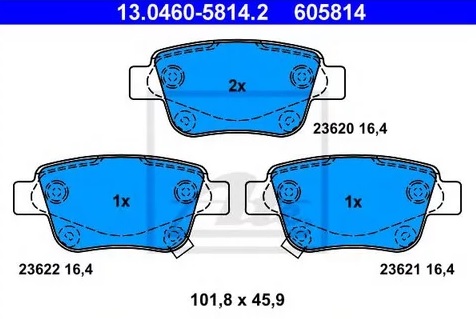 Колодки тормозные дисковые задние TOYOTA Alphard, Corolla Ate 13.0460-5814.2