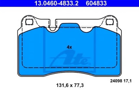 Колодки тормозные дисковые передние AUDI A3, TT, VOLKSWAGEN Touareg Ate 13.0460-4833.2