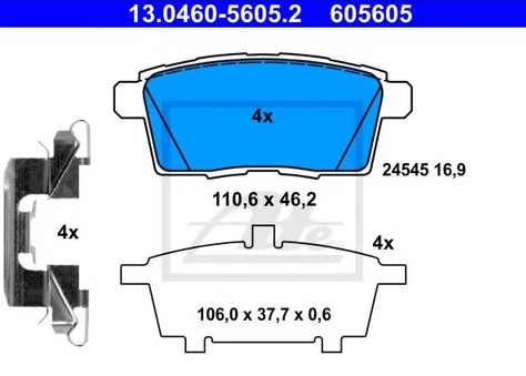 Колодки тормозные дисковые задние MAZDA CX-7, CX-9 Ate 13.0460-5605.2