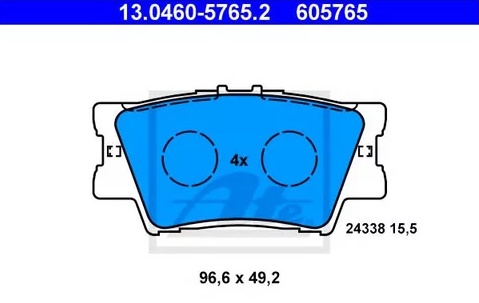 Колодки тормозные дисковые задние TOYOTA Camry, LEXUS ES Ate 13.0460-5765.2