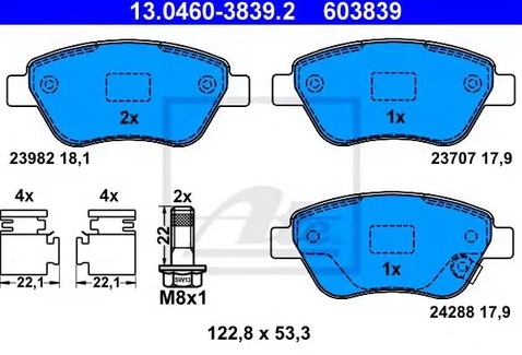 Колодки тормозные дисковые передние OPEL Adam, Corsa Ate 13.0460-3839.2 