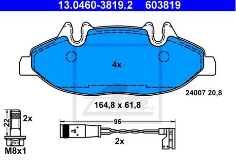 Колодки тормозные дисковые передние MERCEDES Viano, Vito Ate 13.0460-3819.2 