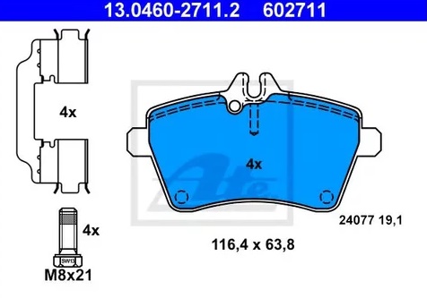 Колодки тормозные дисковые передние MERCEDES A, B Ate 13.0460-2711.2 