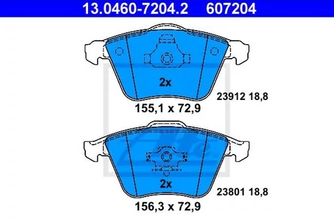 Колодки тормозные дисковые передние FORD Focus, MAZDA 3, OPEL Vectra, SAAB 9-3, VOLVO C70 Ate 13.0460-7204.2