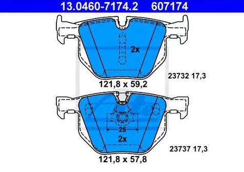 Колодки тормозные дисковые задние BMW 5, 6 Ate 13.0460-7174.2