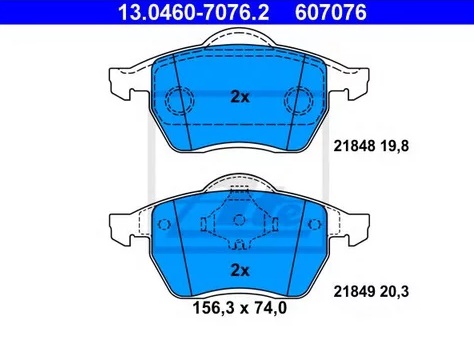 Колодки тормозные дисковые передние FORD Galaxy, SEAT Alhambra, VOLKSWAGEN Sharan Ate 13.0460-7076.2