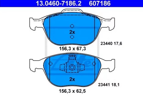 Колодки тормозные дисковые передние FORD Fiesta, Focus, Tourneo Ate 13.0460-7186.2  