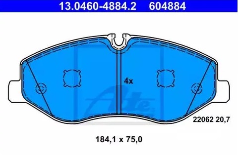 Колодки тормозные дисковые передние MERCEDES Vito Ate 13.0460-4884.2