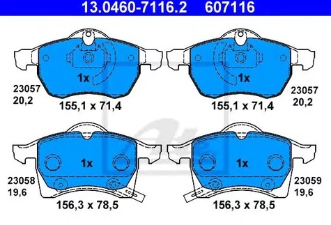 Колодки тормозные дисковые передние OPEL Astra, CHEVROLET Viva Ate 13.0460-7116.2