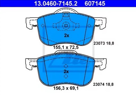 Колодки тормозные дисковые передние VOLVO S60, V70 Ate 13.0460-7145.2 