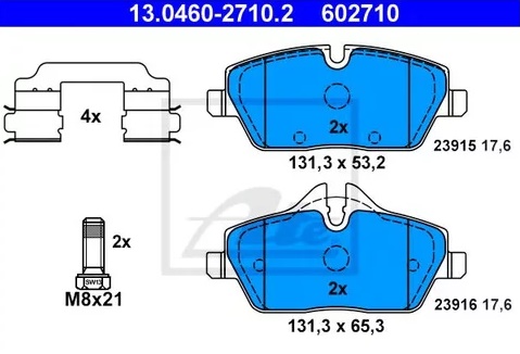 Колодки тормозные дисковые передние BMW 1, MINI Clubman Ate 13.0460-2710.2