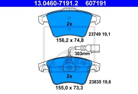 Колодки тормозные дисковые передние VOLKSWAGEN Touareg Ate 13.0460-7191.2