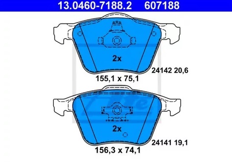 Колодки тормозные дисковые передние VOLVO XC90 Ate 13.0460-7188.2