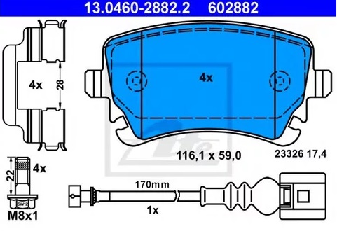 Колодки тормозные дисковые задние VOLKSWAGEN Multivan, Transporter Ate 13.0460-2882.2 