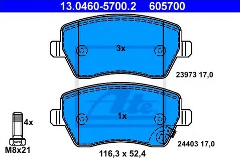 Колодки тормозные дисковые передние OPEL Agila, SUZUKI Splash Ate 13.0460-5700.2