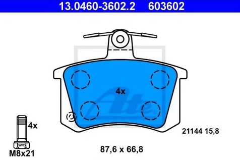 Колодки тормозные дисковые задние AUDI 100, 200 Ate 13.0460-3602.2