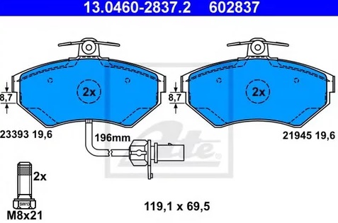 Колодки тормозные дисковые передние AUDI, SEAT, VOLKSWAGEN Ate 13.0460-2837.2