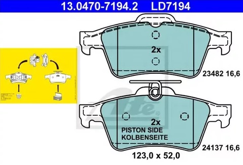 Колодки тормозные дисковые задние FORD Tourneo, OPEL Signum, SAAB 9-3 Ate 13.0470-7194.2