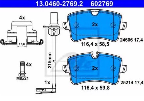 Колодки тормозные дисковые задние AUDI A6 Ate 13.0460-2769.2