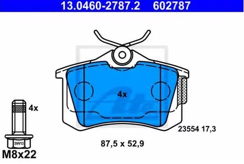 Колодки тормозные дисковые Audi, SEAT, Skoda, Volkswagen Ate 13.0460-2787.2