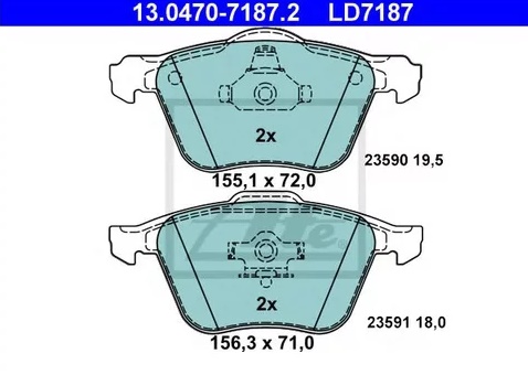 Колодки тормозные дисковые передние VOLVO S60 Ate 13.0470-7187.2