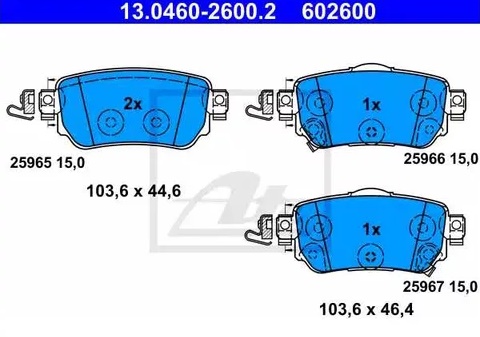 Колодки тормозные дисковые задние NISSAN Qashqai, RENAULT Koleos Ate 13.0460-2600.2