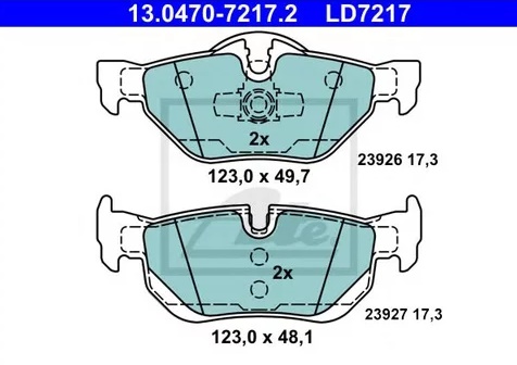 Колодки тормозные дисковые задние BMW 1, 3 Ate 13.0470-7217.2