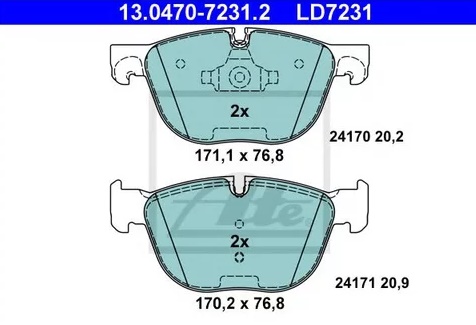 Колодки тормозные дисковые передние BMW X5, X6 Ate 13.0470-7231.2 