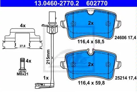 Колодки тормозные дисковые задние AUDI A6, A7, PORSCHE MACAN Ate 13.0460-2770.2