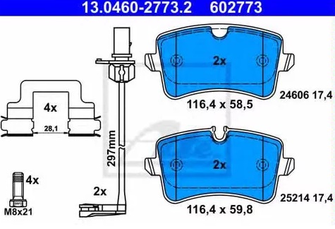 Колодки тормозные дисковые задние AUDI A8 Ate 13.0460-2773.2