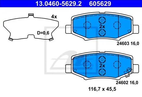 Колодки тормозные дисковые задн JEEP CHEROKEE Ate 13.0460-5629.2