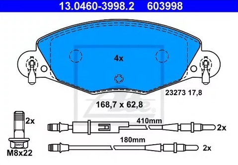 Колодки тормозные дисковые передние CITROEN C5 Ate 13.0460-3998.2