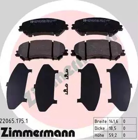 Колодки тормозные дисковые передние NISSAN Qashqai, X-Trail, RENAULT Kadjar, Koleos Otto Zimmermann 22065.175.1 